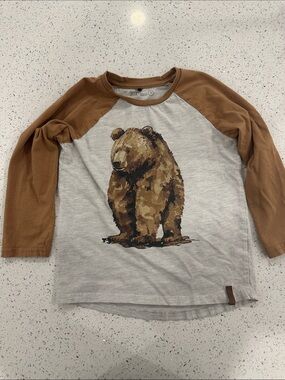 deux par deux Brown Raglan Bear Graphic Long Sleeve Shirt